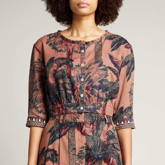 EMPORIO SIRENUSE Rosei Palm Leaf Print Crop Top - Picture 1 of 5